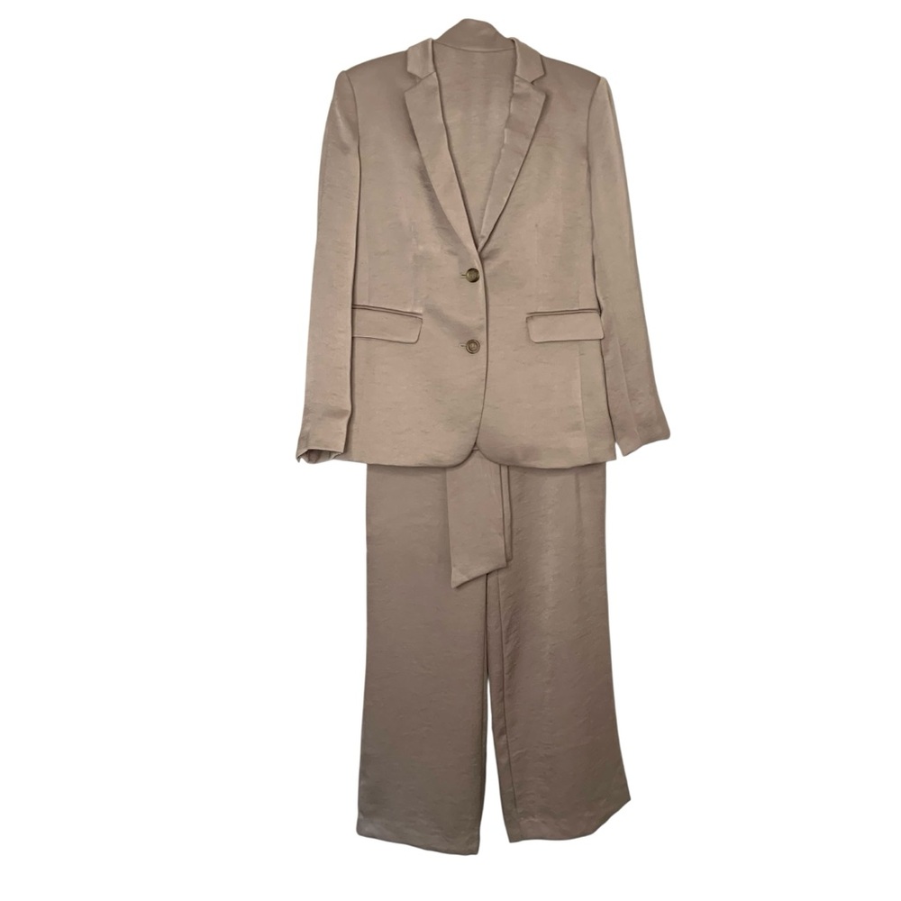 NWT Ann Taylor 2 Piece Satin Taupe Halter Blouse Blazer and Pants Women’s S/M